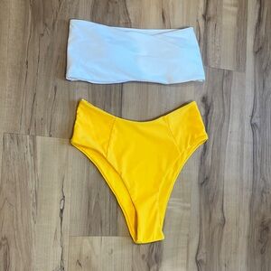 UpShe High Rise Cheeky Bikini Set Size 4 Yellow & White NWOT